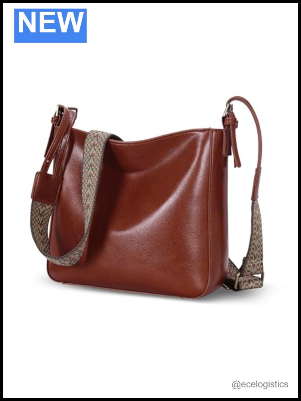 Genuine Leather Crossbody Bag with Adjustable Wide Strap Multi-Pocket Handbag